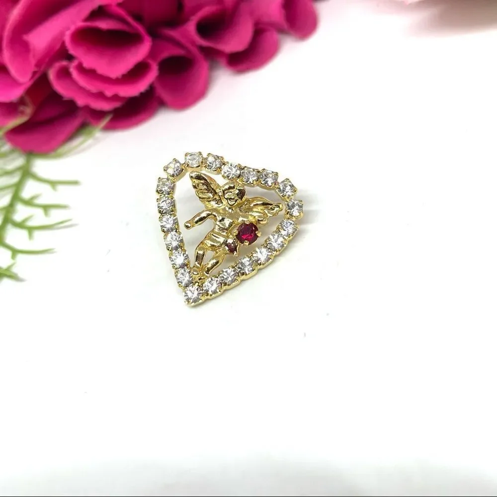 VINTAGE⚜️Valentine’s Cherub Crystal Heart Tack Pin